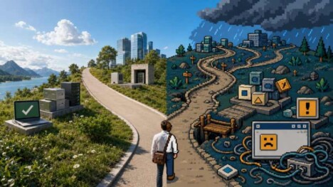Imagem criada por IA. O Caminho Feliz é o cenário ideal de um processo, sistema ou software, onde tudo funciona perfeitamente, sem erros, falhas ou exceções.